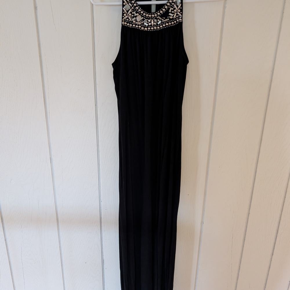 MICHAEL Michael Kors Black Maxi Dress with Embellished Neckline